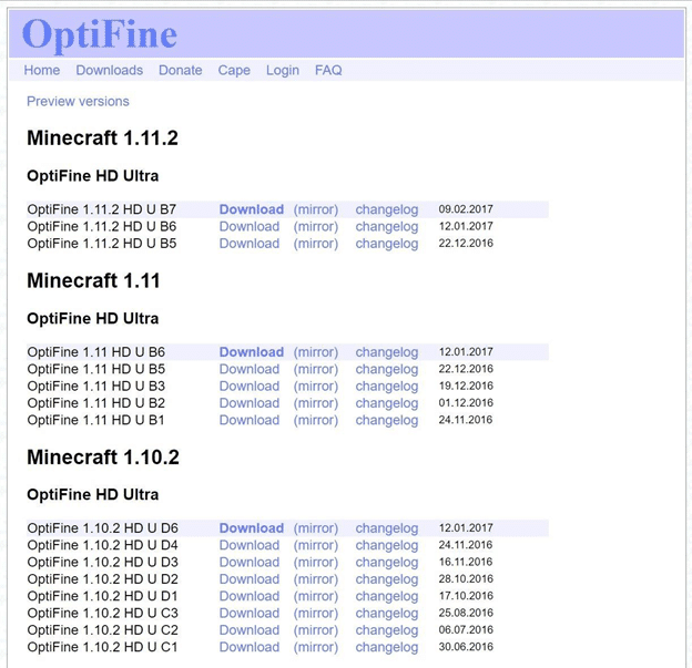 Updating OptiFine
