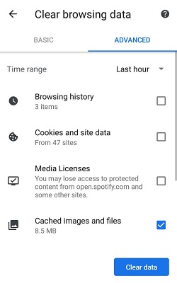 Clear browser's cache to remove pop up virus on Android