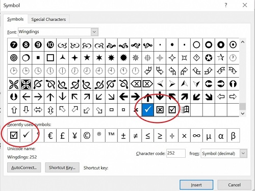 How to Add a Checkmark through a Character Map