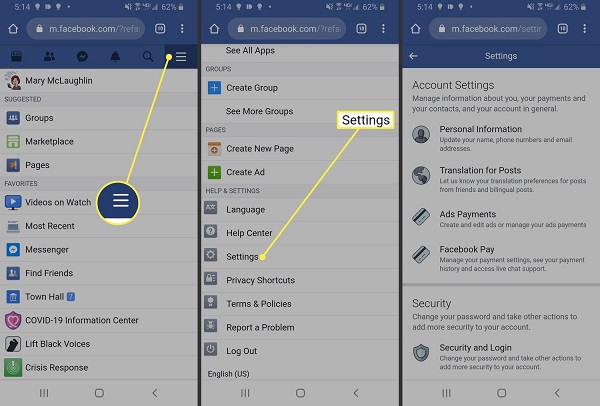 How to delete a Facebook account using the Android application