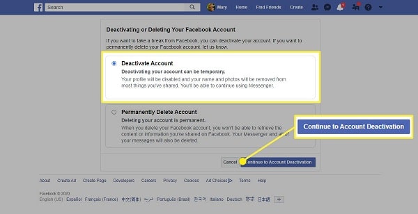 What does Deactivating your Facebook account mean?