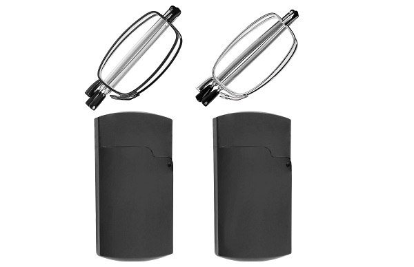 Success Eyewear Reading Glasses 2 Pair Black and Gunmetal Readers Compact Folding Unisex Glasses 